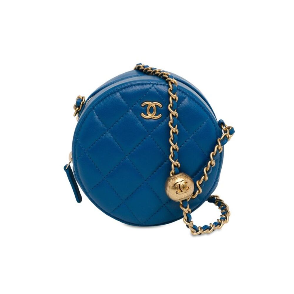 Pre Loved Chanel CC Quilted Lambskin Pearl Crush Round Clutch with Chain - Picture 1 of 8
